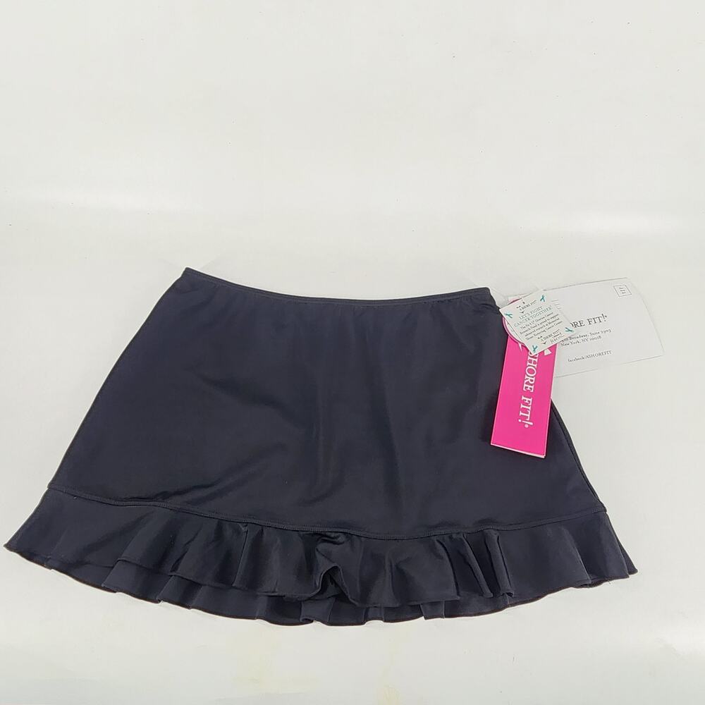 A Shore Fit Hip Solution Swimwear Swim Ruffle Skirt Womens 10 Black Beach Luxe